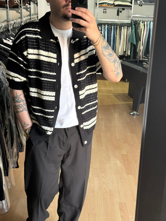 CARDIGAN RIGHE TRAFORATO NERO
