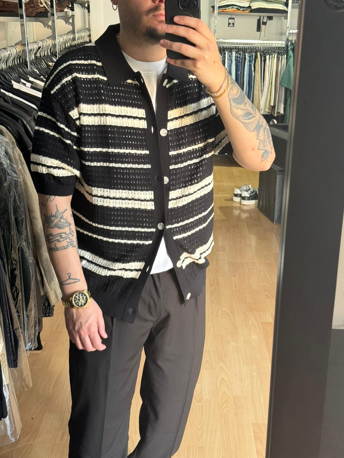 CARDIGAN RIGHE TRAFORATO NERO