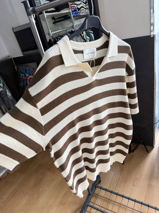 POLO RIGHE CREMA E VERDE SCURO