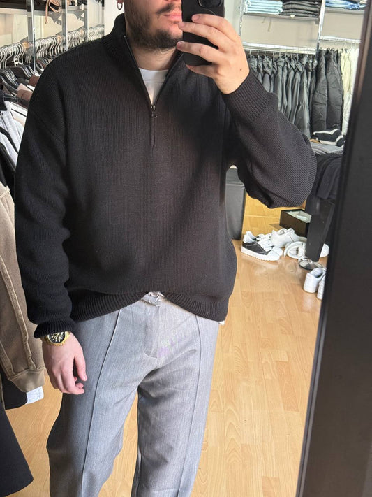 MAGLIONE COLLO ZIP NERO