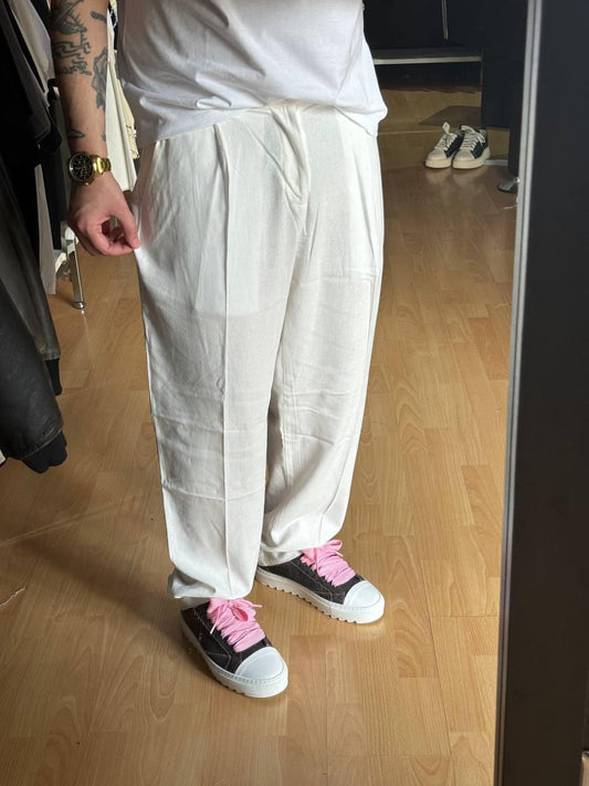 PANTALONE FONDO LARGO LINO IMB10 BIANCO