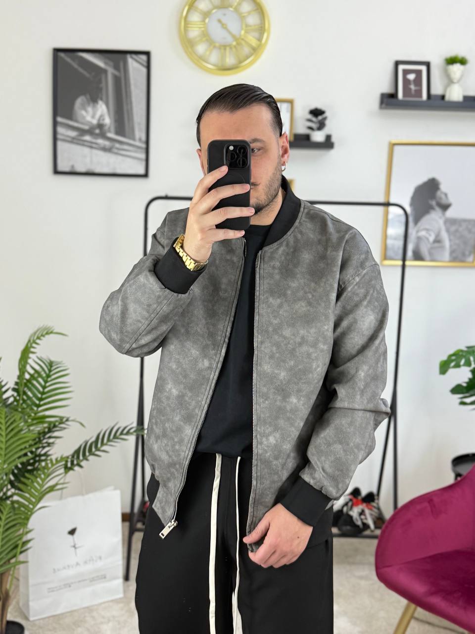 BOMBER ECOPELLE GRIGIO