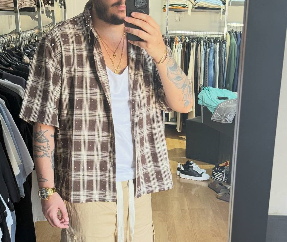 CAMICIA QUADRI PERLE MARRONE