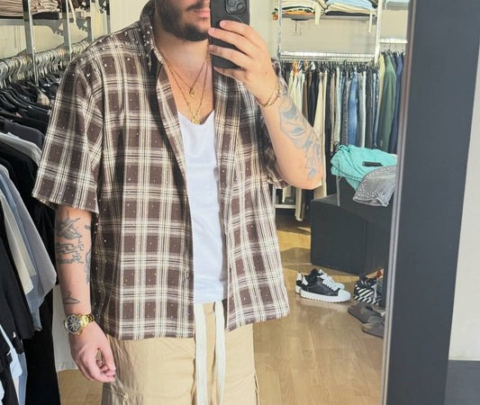 CAMICIA QUADRI PERLE MARRONE