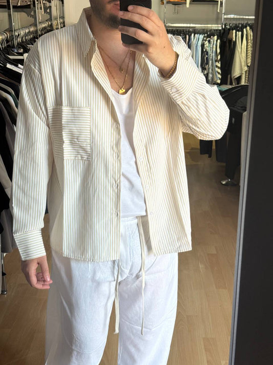 CAMICIA LUNGA CON TASCA RIGHE NEW BEIGE