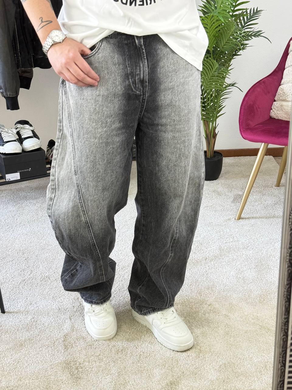 JEANS BALLOON SFUMATO GRIGIO
