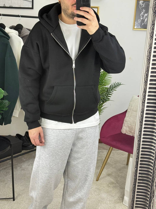 FELPA CAPPUCCIO ZIP NERA