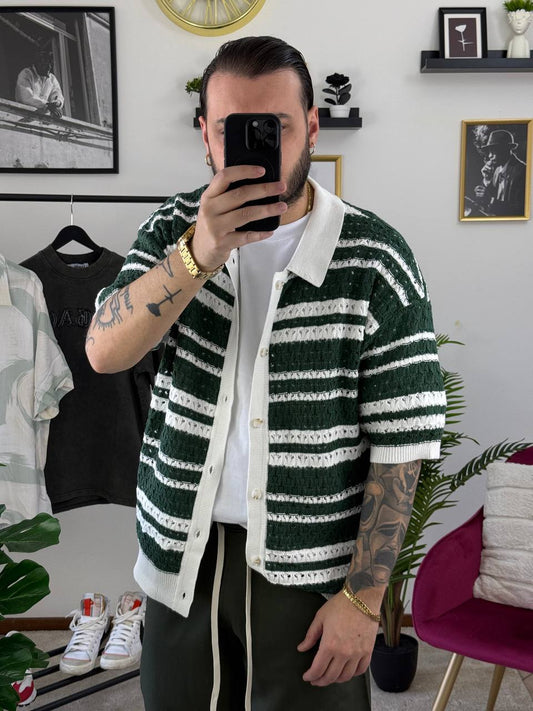 POLO CARDIGAN VERDE E BIANCO